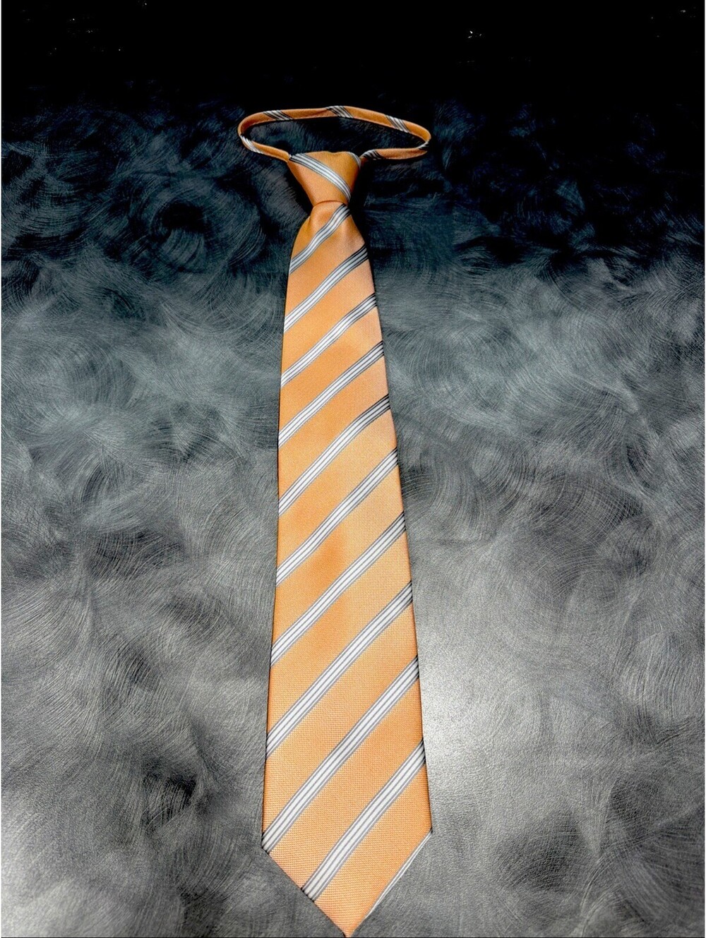 Nicole St Gilles Paris Peach With Gray & White Stripes Zipper Tie, NEW with Tags
